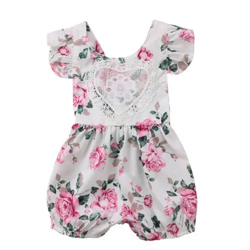 Easter Newborn Baby Girls Lace Floral Short Sleev One-Piece Hollow Out Bodysuit Jumpsuit Outfits Sunsuit | Детская одежда и обувь