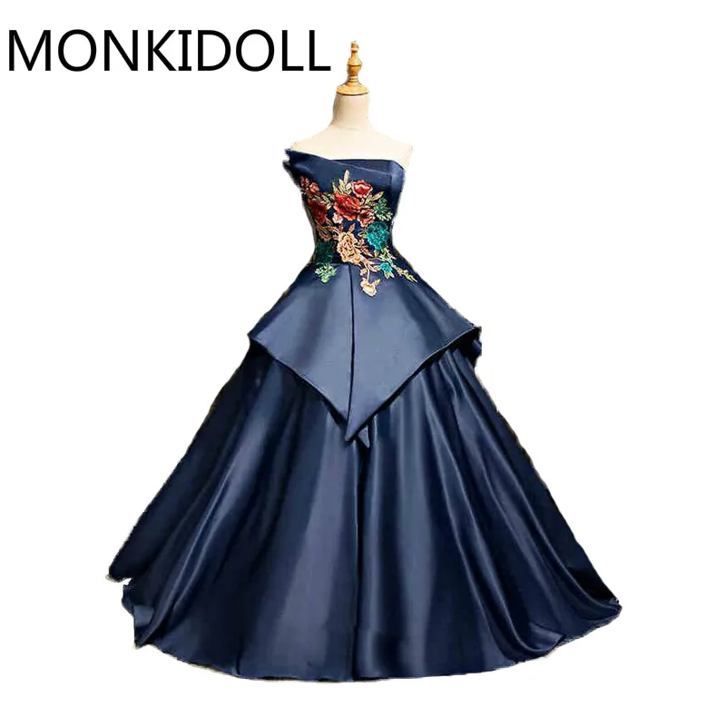 Бесплатная доставка бальное платье темно синего цвета с кружевной аппликацией