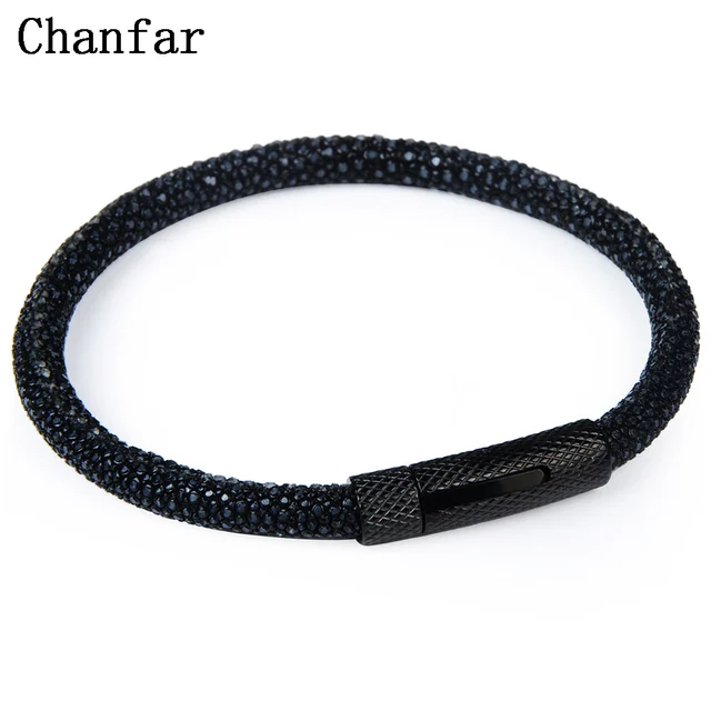 Chanfar 6mm Fashion Real Leather Stingray Bracelet Men Strap Chanfar 6mm Fashion Real Leather Stingray Bracelet Men Strap Stainless Steel Charm Bangle Women Jewelry