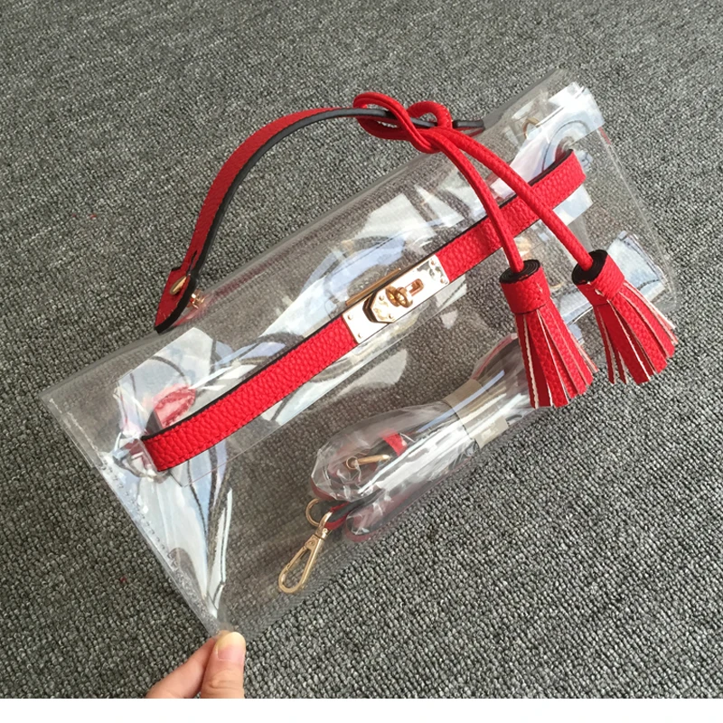 High quality cute plastic bag fringe bag women clutch transparent clear bag handbag purse small  tassel leather party bag