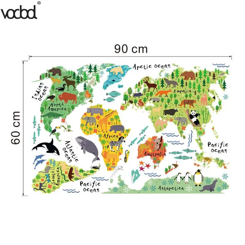 Забавные и обучающие съемные DIY ПВХ Настенные обои животные карта мира наклейки Наклейка для дома, школы, офиса Канцтовары Декор