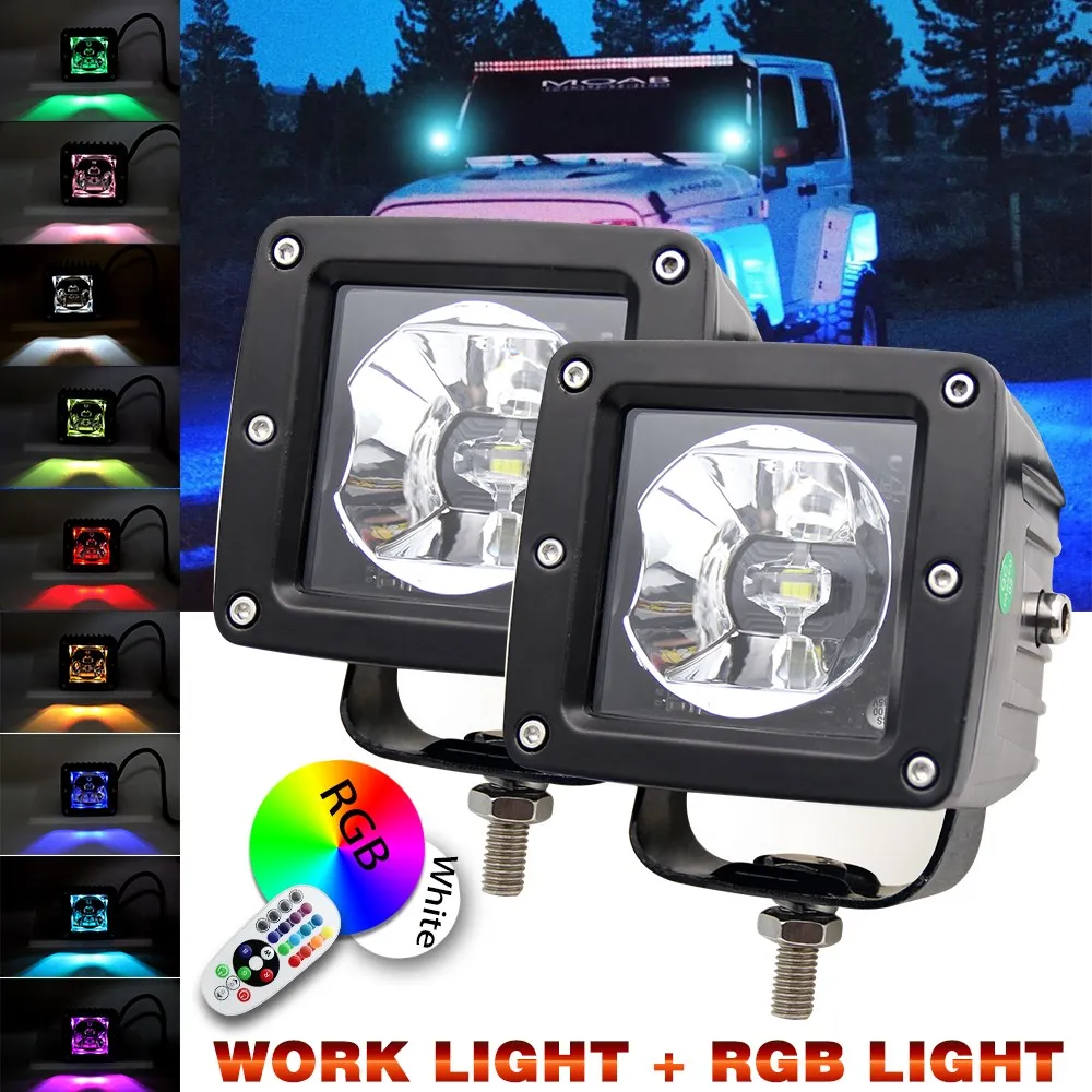 

CO LIGHT 30W RGB Halo Ring Led Work Light 12V 24V 3 inch Multi Colored Flash Work Lamp for Jeep ATV SUV Truck Tractor Fog Lights