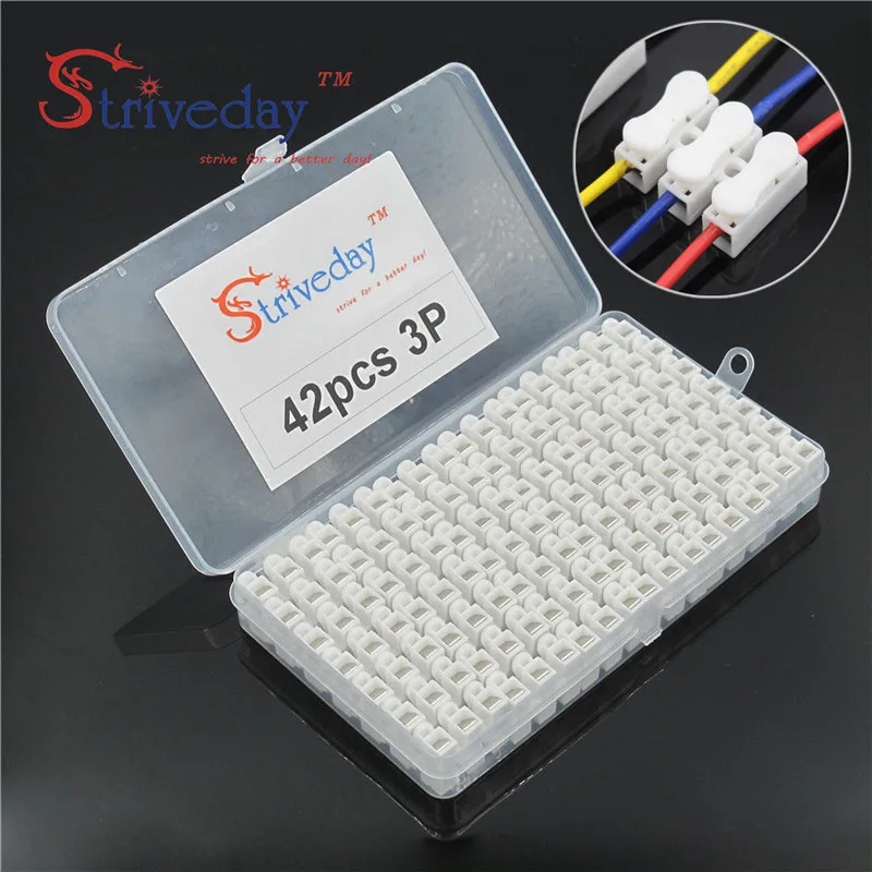 

42pcs boxed 3p Triple wire Spring - loaded terminal block Connector no screw