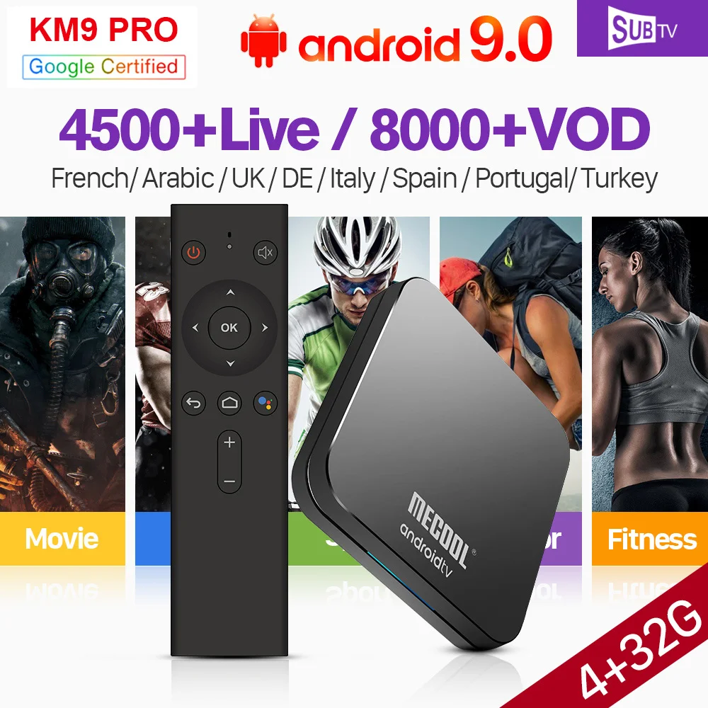 

1 Year IPTV France Arabic SUBTV KM9Pro Android 9.0 BT USB3.0 Dual-Band WIFI IPTV France Arabic French Italy Spain Canada IP TV