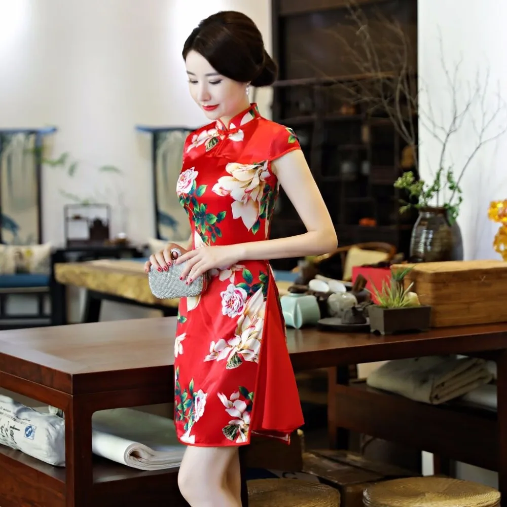Новое поступление в китайском стиле Женская обувь размеры s и m ini Cheongsam модные короткие Стиль летнее тонкое платье Qipao платье Vestido Размеры s m L XL XXL XXXL 72935