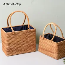 Для женщин Винтаж ротанга дорожные сумки большого объёма из горного хрусталя, сумка-тоут женская сумка На открытом воздухе сумка B81