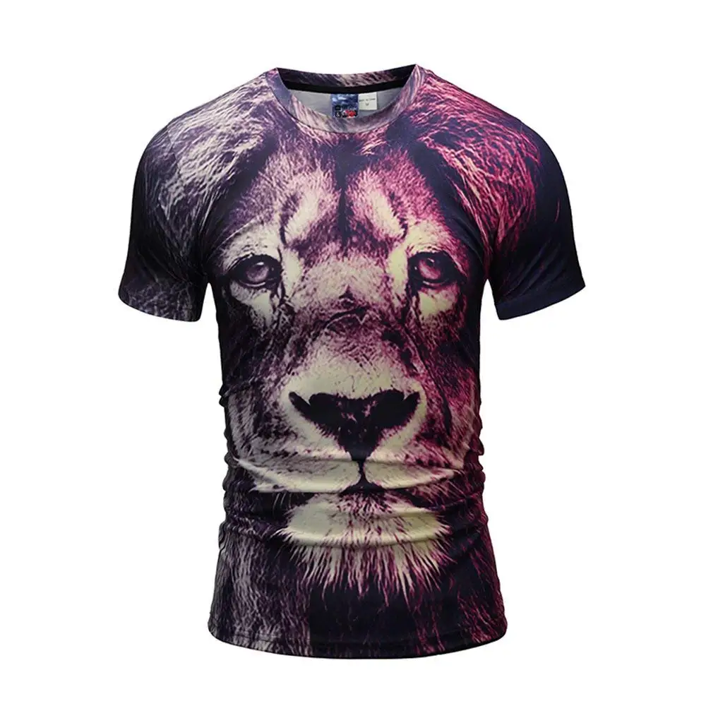 Мужская футболка из хлопка с коротким рукавом унисекс, Повседневная футболка с 3D львом для мальчика