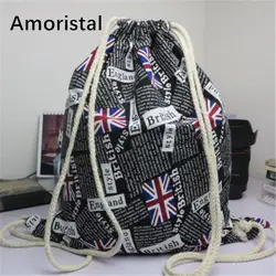 Сумка-мешок в стиле ретро черного цвета с британским флагом, Drawstring рюкзак через плечо высокого школьница авоськи G001