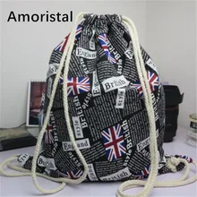 Drawstring Bag Retro Black British Flag Drawstring Backpack Shoulder High Schoolgirl String Bags G001