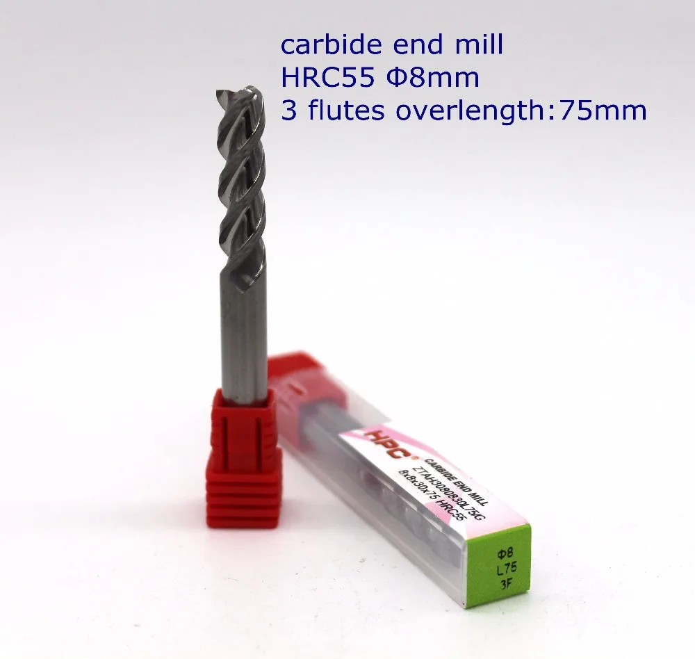 router bit blade diameter8mm,overlength 75mm of 3 flutes HRC55 mills