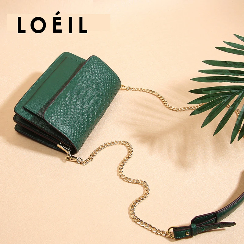 

LOEIL The first layer cowhide bag female 2018 new tide leather handbags slung shoulder bag chain small square bag ladies bag