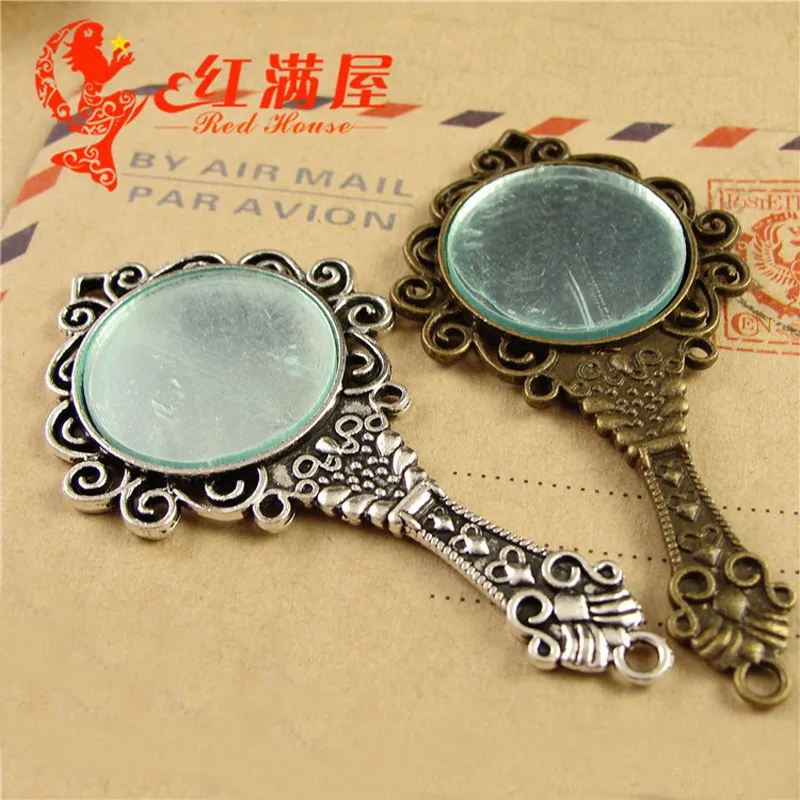 

5pcs 68*35MM (Mirror 23MM) Vintage mirrors charm pendant Korean accessories wholesale ZAKKA accessories, large tibetan charm