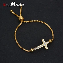 ELSEMODE Bling Shine Кристалл Крест Иисуса браслет нержавеющая сталь 316 L Высокое качество попкорн цепи браслеты никогда не выцветает ювелирные изделия