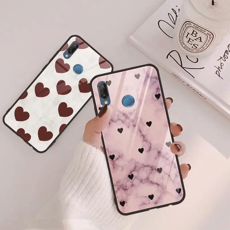 

Luxury Tempered Glass Case For Huawei Mate 20 10 P30 P20 P Smart Lite Pro Y9 2019 Honor 8X 10 9 P9 P10 Plus nova 3 4 Coque Heart