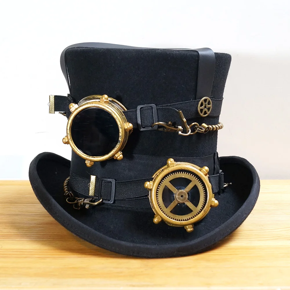 Steampunk Steam sombrero de lana Vintage, gafas suaves hechas a mano - AliExpress