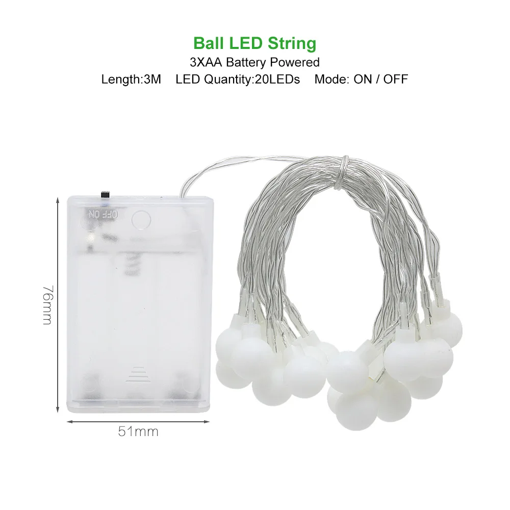 ANBLUB New Year 1.5M 3M 6M LED Ball String Fairy Lights Garland For Christmas Tree Wedding Indoor Holiday Outdoor Decoration