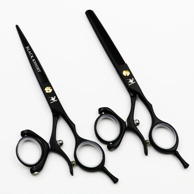 Tesoura de Corte + Tesoura de Desbaste Cavaleiro Preto Profissional Cabeleireiro Tesoura Anel Rotativo 6 Polegada 2 Peças Conjunto 3 Cheap Tesouras de cabelo