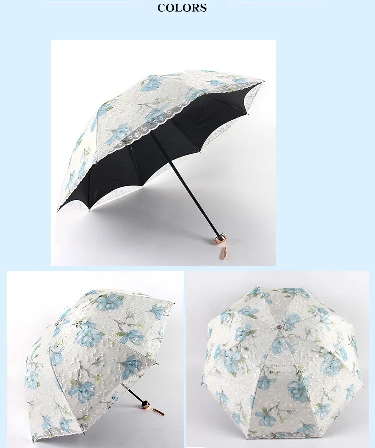 Вышивка двухслойный кружевной зонтик черная резинка Предотвращение ультрафиолетовых лучей Защита от солнца зонтик от солнца