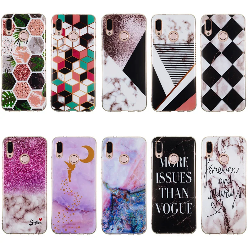 

Geometric Marble Soft TPU Silicone Case Phone Cover Shell Hull Coque Fundas for HUAWEI P20 Lite Pro Nova 3i Y9 2019 Honor 8C 8X