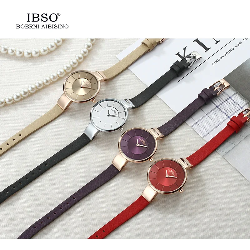 IBSO Топ бренд 6,5 мм ультра тонкий нержавеющая сталь кожаный ремешок Curren часы для женщин браслет часы кварцевые наручные часы#2249