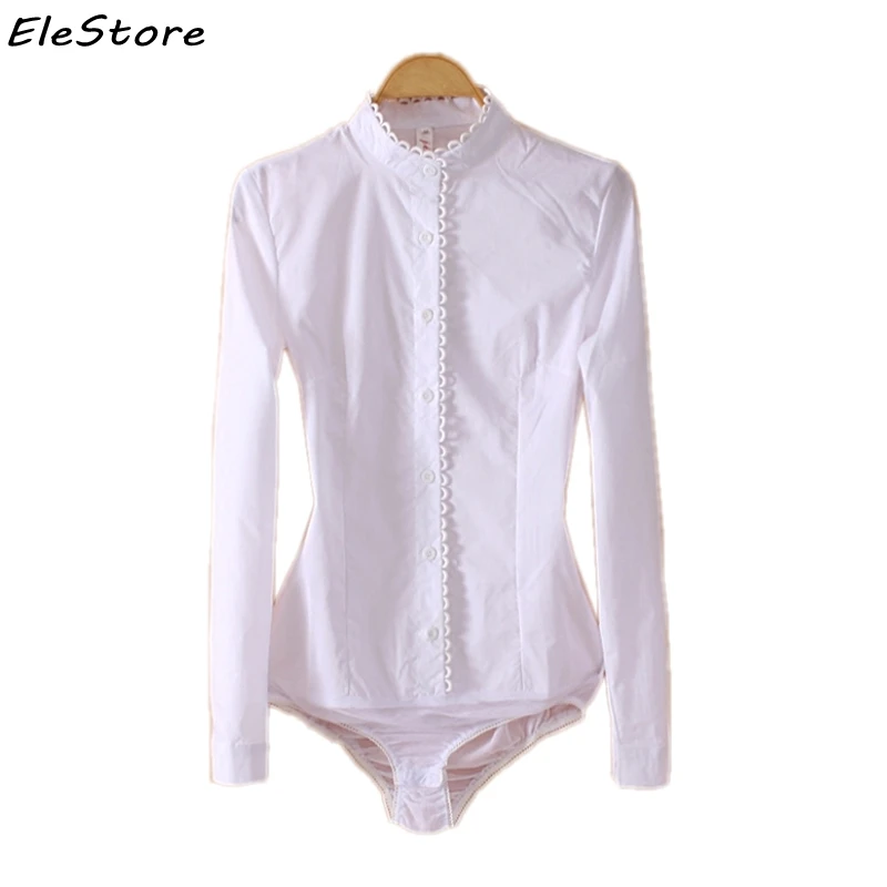 Женская офисная блуза Blusa белая рубашка с длинным рукавом и воротником-стойкой