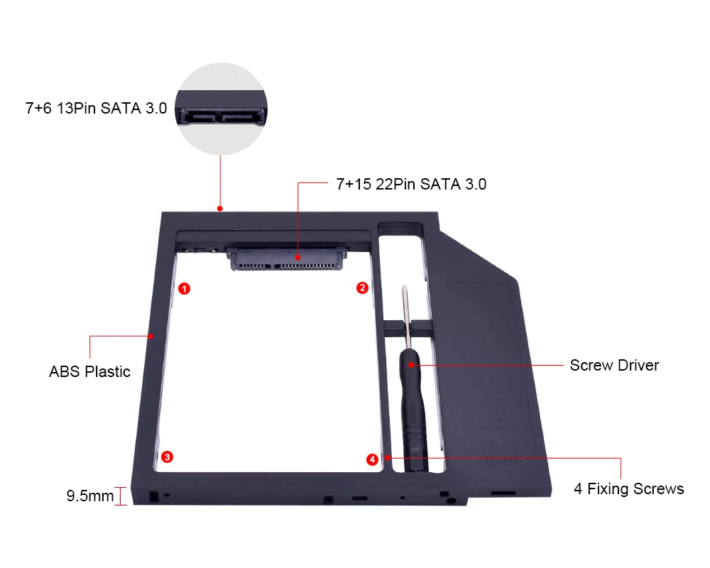 CHIPAL SATA 3,0 Second 2nd HDD Caddy 9 мм 9,5 мм для 2," SSD чехол Корпус жесткого диска адаптер для ноутбука CD корпус для ноутбука DVD ROM optibay