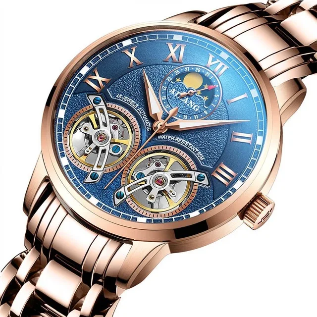 Мужские часы с двойным турбийоном AILANG, автоматические часы для мужчин, модные механические наручные часы, часы из натуральной кожи, reloj - Цвет: 18