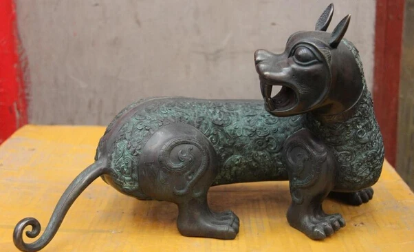 

Fast shipping USPS to USA S0834 China Palace Pure Copper Bronze Feng Shui Evil Beast Unicorn Foo Dog Lion Statue
