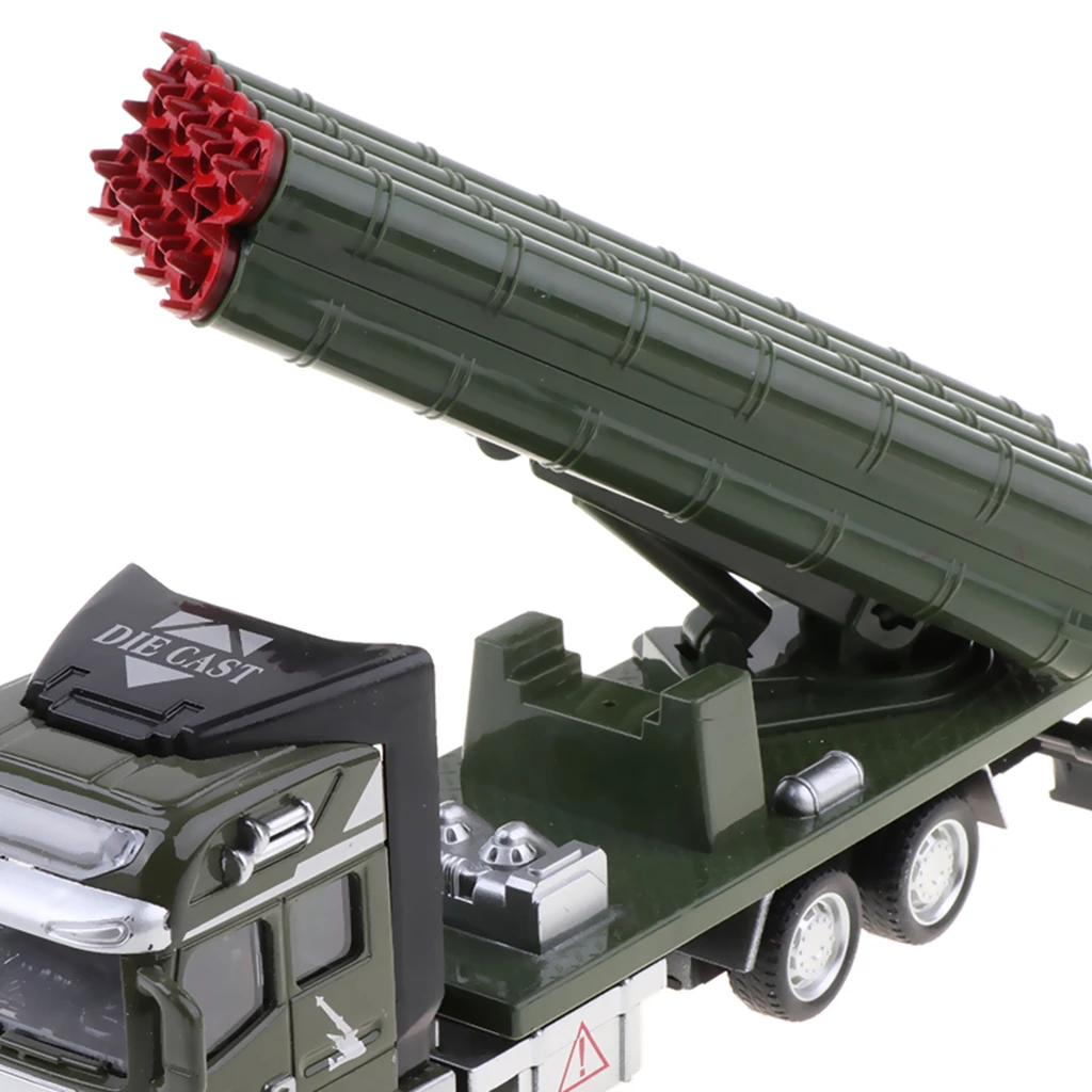 MagiDeal 1/48 Die-cast Alloy Pull Back Military Truck Vehicle Model Kids Toys Army Car Rocket Model Collection 