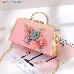 Роскошные коробка из искусственной кожи цепи розовый для женщин сумки на плечо с цветами на нем высокое качество Лолита Стиль Женская
