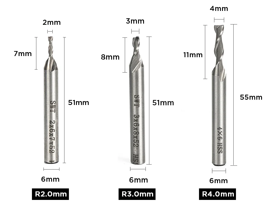 2-6 мм Концевая фреза Набор HSS 2 Флейта Фрезы с ЧПУ фрезы для резки гравировки