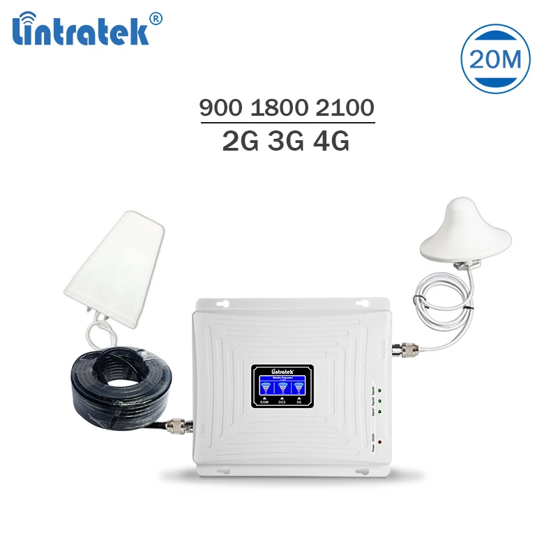 

Lintratek tri band signal booster 900 1800 2100Mhz 2g 3g 4g cellphone signal repeater gsm umts lte amplifier 65dBi full kit #5.1