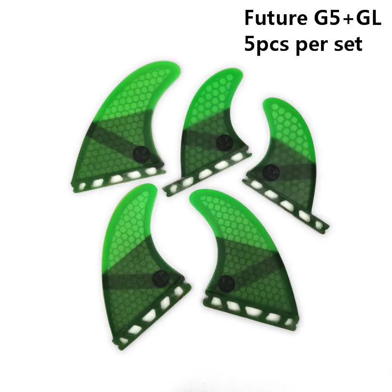 Трехуровневые плавники Future G5 + GL для серфинга зеленые сотовые пластины из