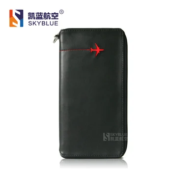 

Men's Clutch Bag Wallet Black Genuine Leather Card Holder with Red Plane, Gift for Pilot Flight Crew Business Travel