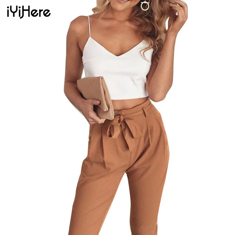 

Rompers Womens Jumpsuit 2019 Elegant Women Sexy Spaghetti Strap V Neck 2 Pieces Jumpsuit Long Pants Casual Overalls Office Women