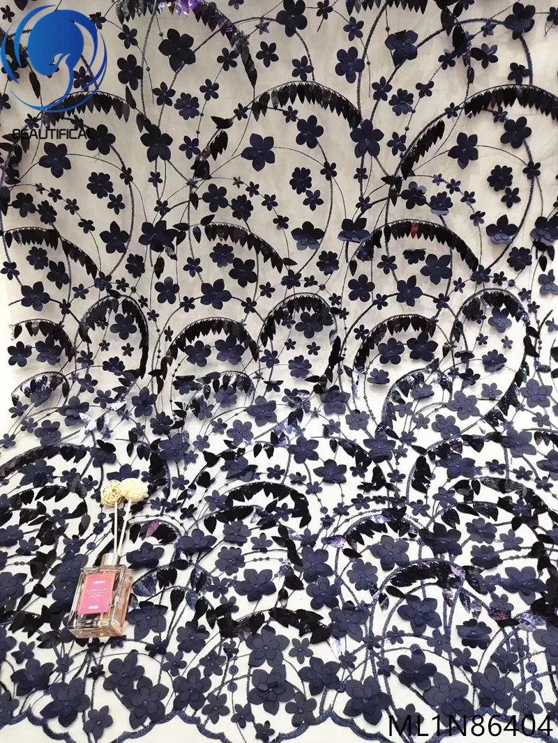 

Beautifical french lace fabrics 3d leaf sequins net lace fabric for dress Fashion style 3d flowers french lace fabric ML1N864