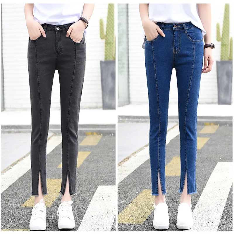Женские джинсы с высокой талией обтягивающие эластичные до щиколотки