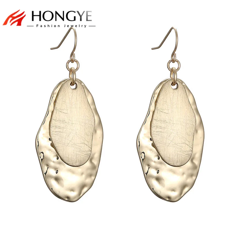 

Hot Selling Simple Drawing Jewelry Gold Silver Color Double Oval Drop Earrings Women Vintage Brincos Femme Accessories