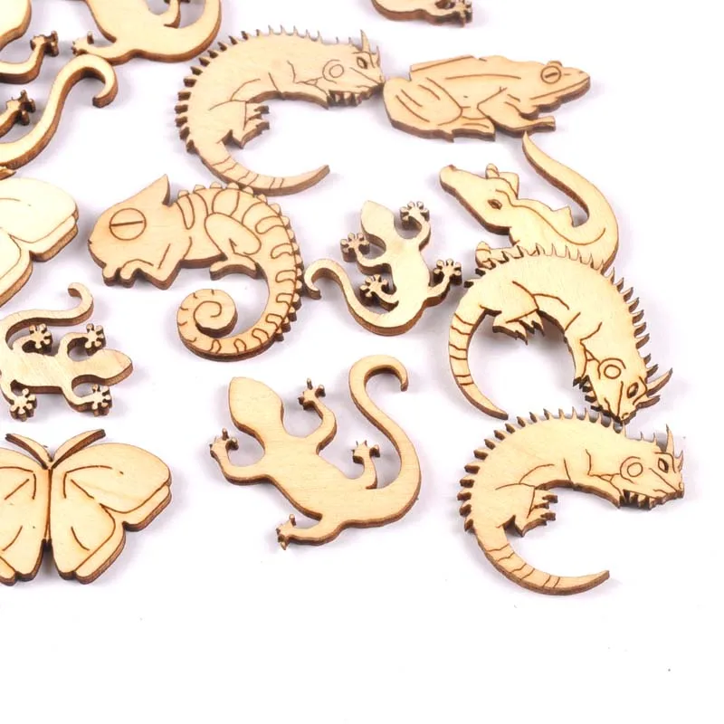 25-35mm 20pcs Mixed Reptile/gecko Wooden Ornament For Scrapbook Wood DIY Crafts Home Decoration Handmade Accessories M1936