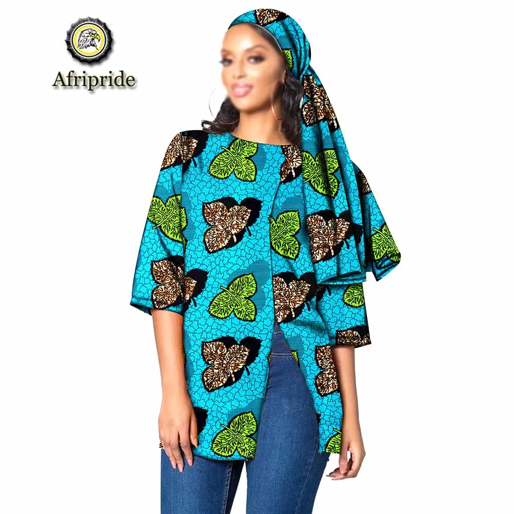 2019 AFRIPRIDE african clothes for women half-sleeve print dashiki O-Neck casual plus size prime coats with headscarf S1924002