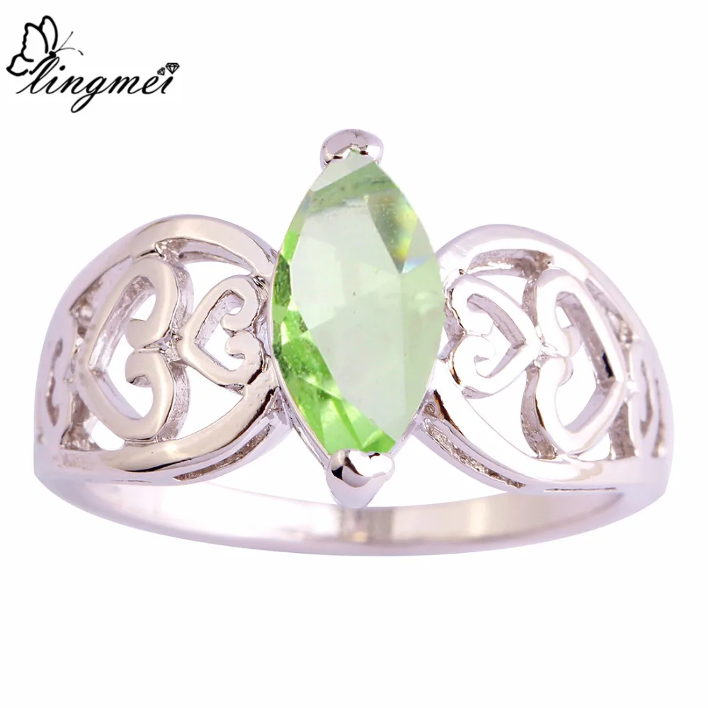 

lingmei Fashion Jewelry Marquise Cut Green CZ Silver Color Ring Size 6 7 8 9 10 11 12 for Women Rings 2017 New Arrival