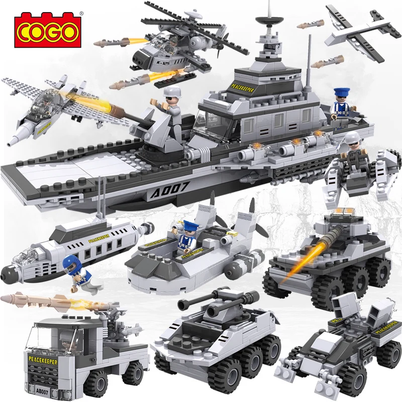 

8 in 1 Military Serise Aircraft Helicopter Tank Warship Chariots Fighting Vehicle Car Building Blocks Toys for Boys Gift 13007