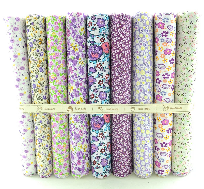 Booksew 9 видов конструкций фиолетовый Цветочная Хлопчатобумажная Ткань Жир Квартал Комплект ткань для тильды, скрапбукинга лоскутное шитье Рукоделие 50 см x 50 см