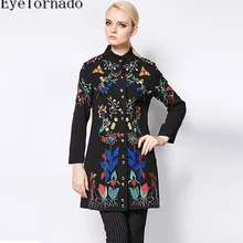 Women winter vintage flower embroidered long-sleeve wool coat casual blends coat outerwear high quality casaco overcoat 8010