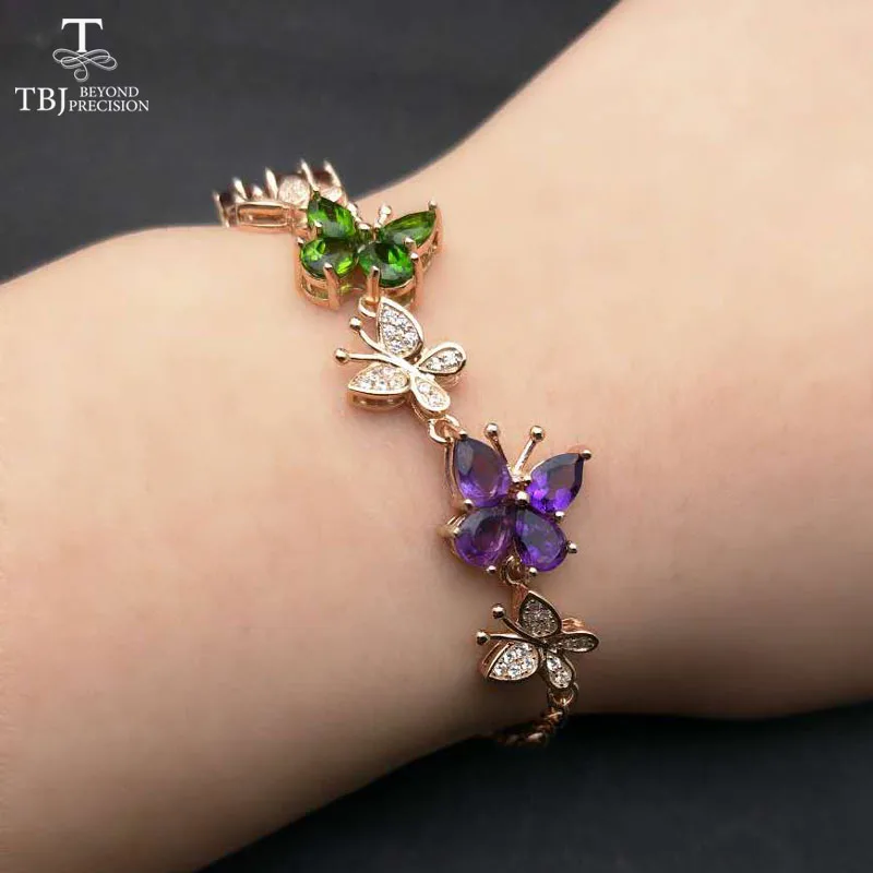 TBJ , colorful butterfly bracelet with natural colorful gemstones