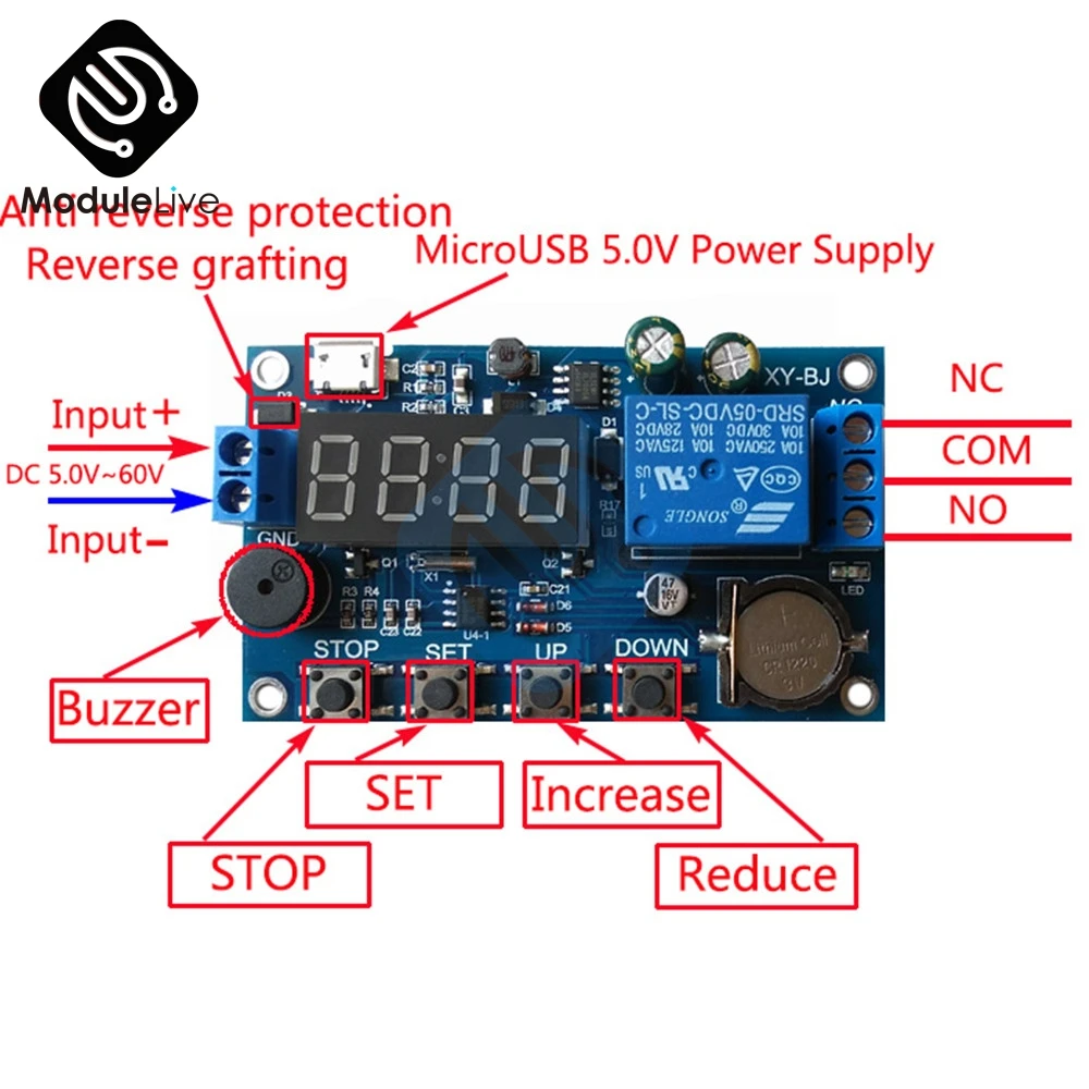 Реле в режиме реального времени, модуль управления синхронизацией часов, таймер задержки, плата управления, широкий источник питания напряжения DC 5 В