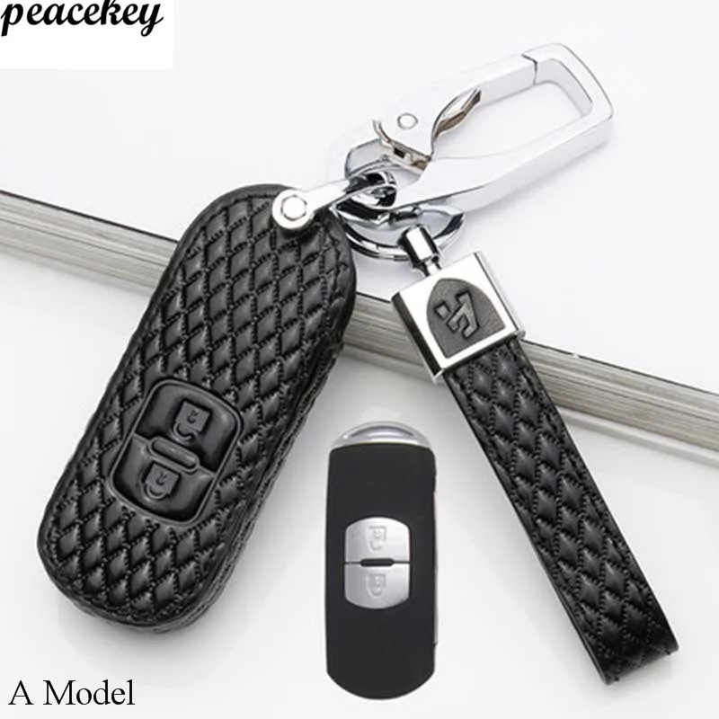 Кожаный чехол для автомобильных ключей, чехол Чехлы, брелки для ключей для Mazda 2 3 6 Axela Atenza CX-5 CX5 CX-7 CX-9 пульт дистанционного управления - Название цвета: 2 button black