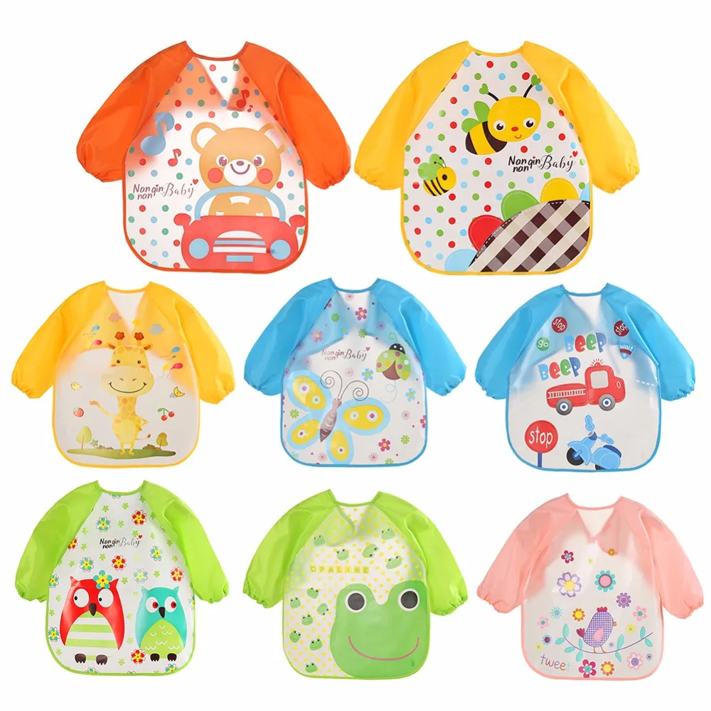 

1pc Baby Bibs Burp Children Cartoon Waterproof Unisex Baby Feeding Coverall Baby Feeding Long Sleeve Art Apron Animal Bibs