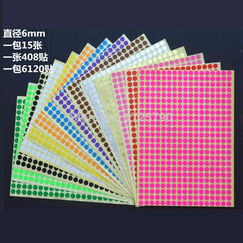 

Free Shipping 408pcs/lot 6mm Colorful Round Dot sticker labels Color Stickers Circles Paper Label for Packing Tags