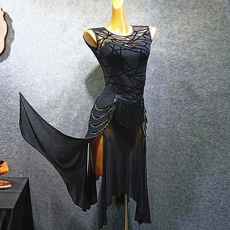 Костюмы для латинских танцев костюмы для латинских танцев платье для сальсы одежда для ча платье для танцев Женская Одежда для танцев современное танцевальное платье черного цвета